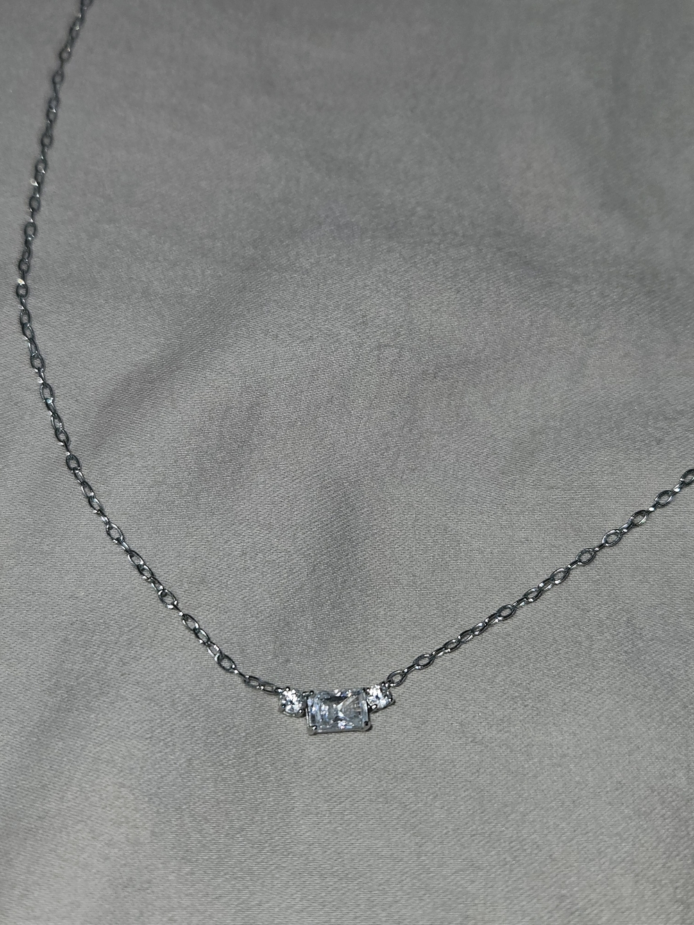 Sterling Silver Cubic Zirconia Tri Stone Necklace